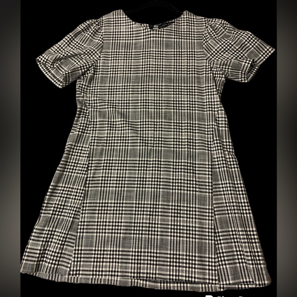 Zara Gingham Plaid Shift Dress Cap Sleeve Black & cream - Picture 6 of 6